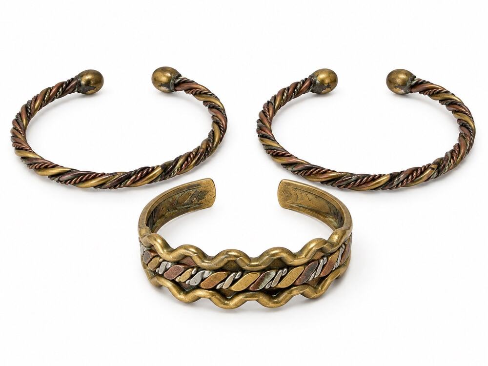 Vintage Bracelet Lot 3 Cuff Bangles Gold Tone Twisted Rope Boho Western